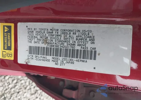 2004 Toyota Corolla Le из США, поврежденный, VIN JTDBR38E342021760